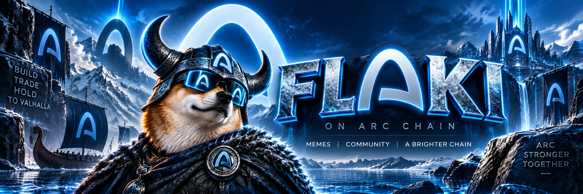FLOKI Viking mascot overlooking the icy ARC Chain realm